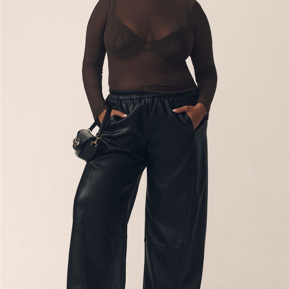 Black Wide-Leg Leather Pants